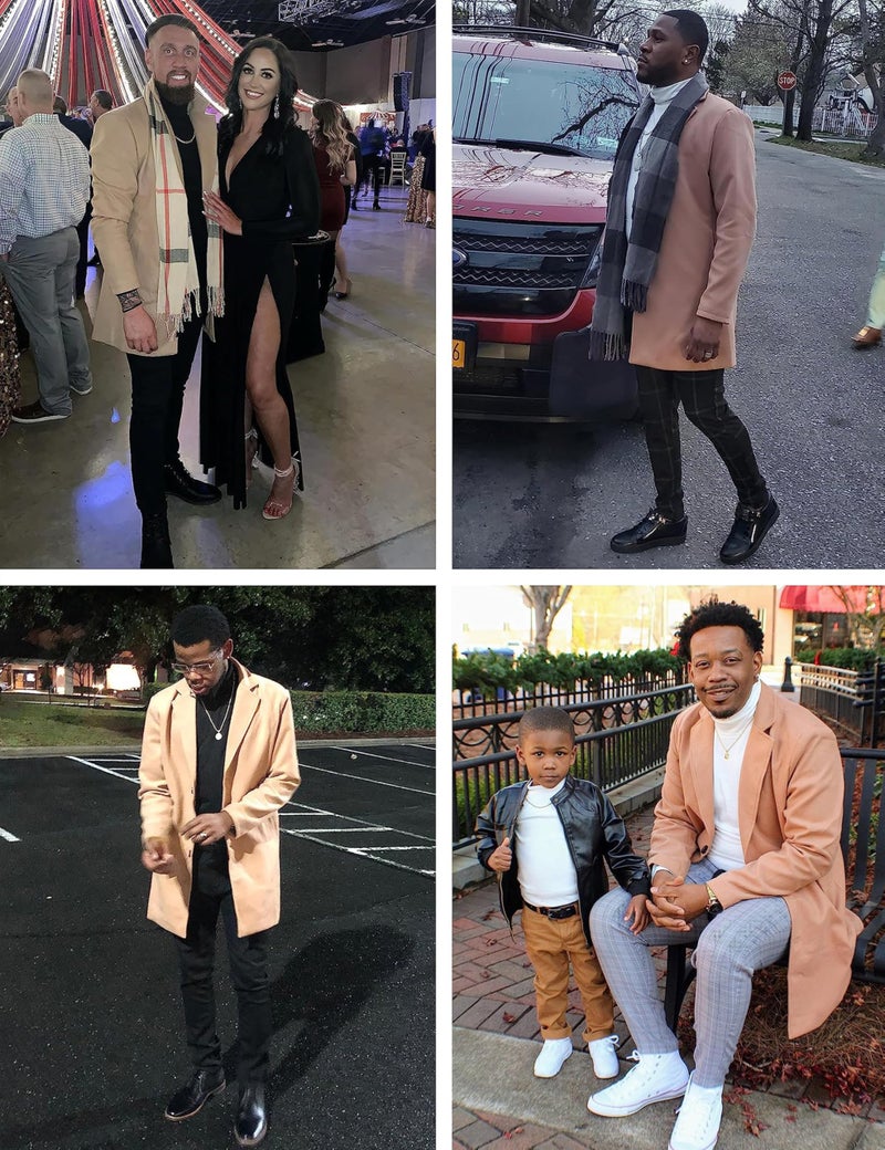 Springrain Men's Wool Blend Pea Coat Notched Collar Single Breasted Overcoat Warm Winter Trench Coat(Khaki-L) - Image 4